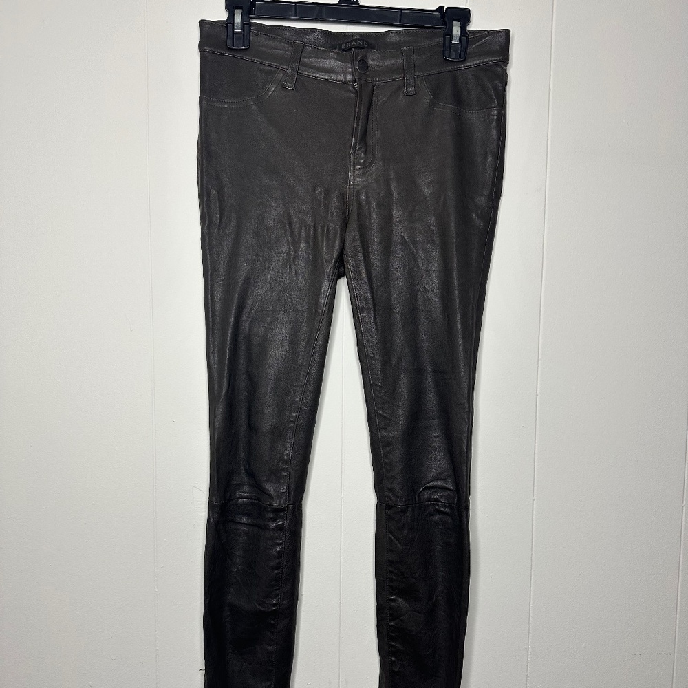 J Brand Women’s 100% Lamb Leather Skinny Stretch Pants, Size 28, Brown color